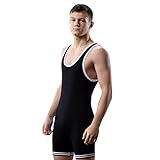 Matman Wrestling Singlet Adult Men’s Double Knit Nylon Weightlifting Made in USA (Black/White, X-Large)