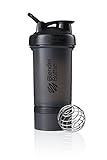 BlenderBottle Shaker Bottle with Pill Organizer and Storage for Protein Powder, ProStak System, 22-Ounce, Black