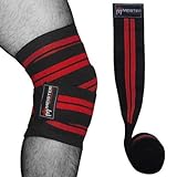 Meister MMA Power Lifting Knee Wraps (Pair) Squats Support - Black/Red