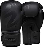 RDX Boxing Gloves Sparring Muay Thai Pro Training, Maya Hide Leather, Kickboxing Heavy Punching Bag Focus Mitts Pads Double End Ball Workout, MMA Fitness Gym Bagwork, Ventilated Palm, Men Black
