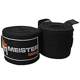 Meister MMA Adult 180" Semi-Elastic Hand Wraps for MMA & Boxing (Pair) - Black