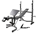 Body Champ Olympic Weight Bench, Workout Equipment for Home Workouts, Bench Press with Preacher Curl, Leg Developer and Crunch Handle At Dark Gray/Black, BCB5860