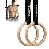 Emerge Wooden Gymnastic Rings with Adjustable Straps | Wood Olympic Size Ring | Gym Fitness Gymnastics Calisthenics Pull Up Dip Station Full Body Core Workout Training | Exercise Home or Outdoor