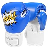 KUYOU Kids Boxing Gloves, Pu Kids Children Cartoon Sparring Boxing Gloves Training for Kids Adults (Blue, Kids (5-12 Years Old))