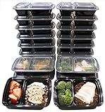 [20 Pack] 32 Oz. 2 Compartment Food Containers Durable BPA Free Plastic Reusable Food Storage Container Microwave & Dishwasher Safe w/Airtight Lid For Portion Control & 21 Day Fix