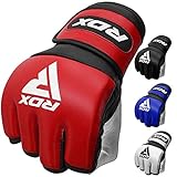 RDX MMA Gloves for Martial Arts Grappling Training, D. Cut Open Palm Maya Hide Leather Sparring Mitts, Good for Muay Thai, Kickboxing, Cage Fighting, Combat Sports and Punching Bag