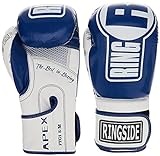 Ringside Apex Boxing Kickboxing Muay Thai Training Gloves Gel Sparring Punching Bag Mitts, L/XL, Blue/White