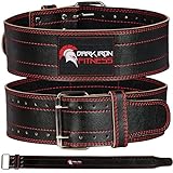 Dark Iron Fitness Weight Lifting Belt for Men & Women - 100% Leather Belts, Adjustable Back Support & Stability for Gym, Weightlifting, Strength Training, Squat or Deadlift up to 600 lbs