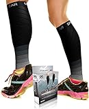 Compression Calf Sleeves Men & Women - Shin Splint Compression Sleeve 20-30mmhg, Best Footless Compression Socks for Achy Calf, Running, Nurses, Pregnancy, Post-Surgery Relief (1 Pair BLK-GRY S/M-M/L)