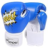 Kids Boxing Gloves, Pu Kids Children Cartoon Sparring Boxing Gloves Training Age 3-9 Years (Blue)