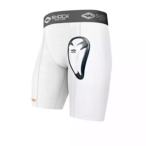 Shock Doctor Men's Double Compression Short with BioFlex Cup (Large, White)