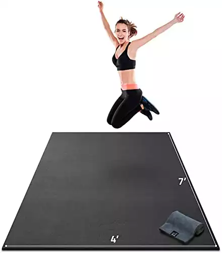 Premium Extra Thick Large Exercise Mat - 7' x 4' x 8mm Ultra Durable, Non-Slip, Workout Mats for Home Gym Flooring - Cardio, Plyo, MMA, Jump Mat - Use with or Without Shoes (84" Long x ...