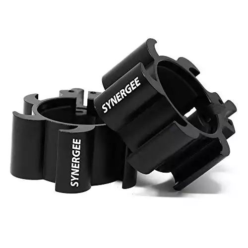 Synergee Jet Black Aluminium Barbell Collars – Locking 2" Olympic Size Weight Clamps - Quick Release Collar Clips – Bar Clamps Great for Crossfit, Olympic Lifts and Strength Training
