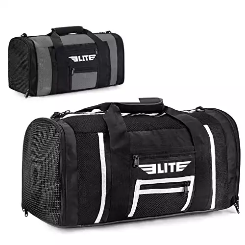 Elite Sports Boxing Gym Duffle Bag for MMA, BJJ, Jiu Jitsu Gear, Duffel Athletic Gym Boxing Bag (Black/White, Small)