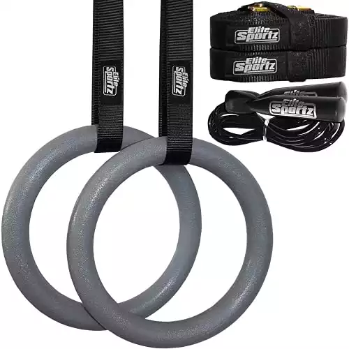 Elite Gymnastic Rings - Our Suspension Trainer has Trustworthy Buckles and Straps - Includes 2 Non-Slip Textured Gymnastics Rings - Very Reliable Gymnastic Equipment for Adults or Kids