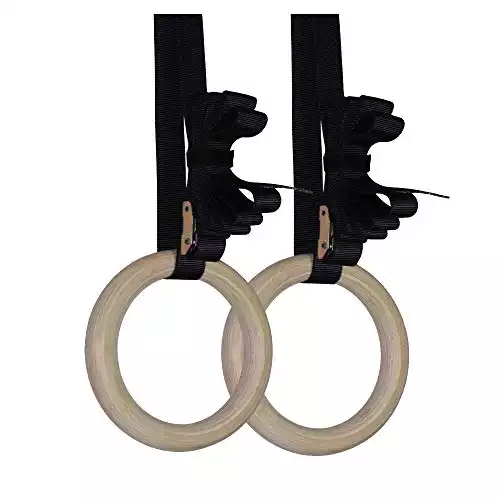 TITAN Wooden Gymnastics Rings with Cam Buckle Straps, Home Gym Equipment, 8”