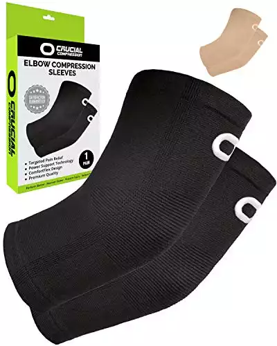 Elbow Brace Compression Sleeve (1 Pair) - Instant Arm Support Elbow Sleeves for Tendonitis, Arthritis, Bursitis, Golfers & Tennis Elbow Brace, Treatment, Workouts, Weightlifting, Pain Relief, Reco...