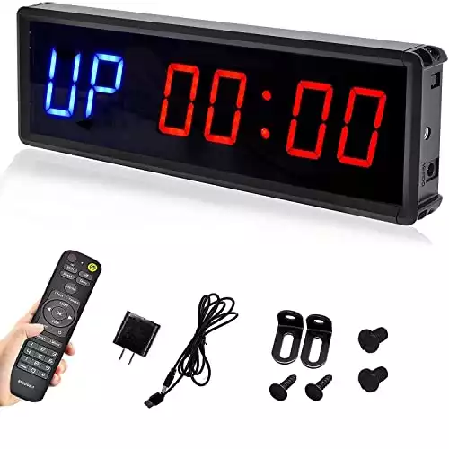 BTBSIGN LED Interval Timer Count Down/Up Clock Stopwatch with Remote For Home Gym Fitness (Two Blue+Four Red)
