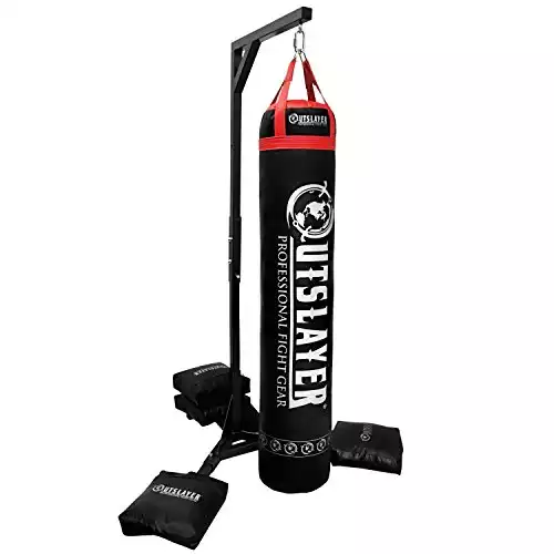 Outslayer Muay Thai Heavy Bag Stand 350lbs Capacity. Heavy Duty Punching Bag Stand with 4 Sand Bags