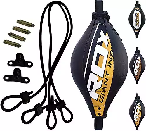 RDX Double End Speed Ball Bag Leather Boxing Floor to Ceiling Rope MMA Training Muay Thai Punching Dodge Striking Speed Ball Kit Workout Adjustable Bungee Cord