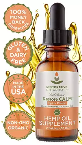Restore Calm Hemp Oil 600 mg - 2 oz Spice Flavor - Supports Functional Calming for Stress Relief, Relaxation, Healthy Sleep Patterns, and achy Muscles