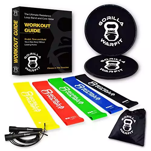 Home Workout Kit Resistance Loop Bands and Exercise Sliders Set with Bonus Jump Rope 2 Gliding Disks Core Sliders 5 Exercise Resistance Bands 1 Metal Bearings Speed Rope E-Book Included
