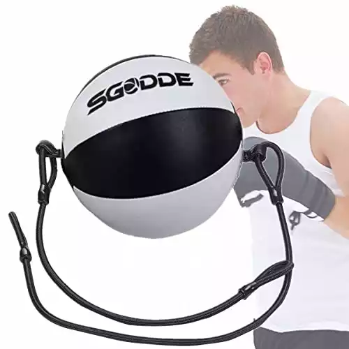SGODDE Leather Boxing Ball, Speed Dodge Ball Double End Gym MMA Boxing Sports Punch Bag Floor to Ceiling Rope Workout(Length 4,76 ft)