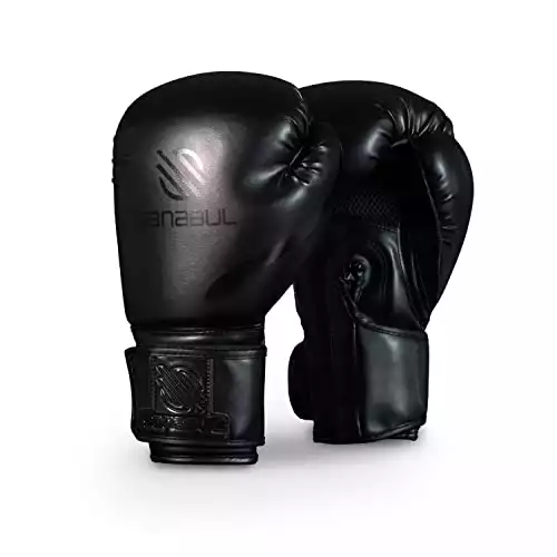 Sanabul Essential Gel Boxing Kickboxing Punching Bag Gloves, for Men and Women, Black, 8 oz