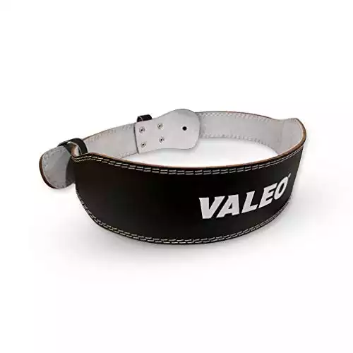 Valeo VRL4 4" Padded Leather Contoured Weightlifting Lifting Belt with Suede Lining, BLACK, MEDIUM