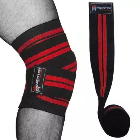 Meister Power Lifting Knee Wraps (Pair) Squats Support - Black/Red