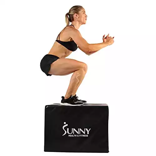 Sunny Health & Fitness Plyo Box Jump Platform with Adjustable Heights 20"/24"/28" and Shock Absorbing Foam Cover, 3-in-1 Plyometric Jump Box - No. 072 , Black