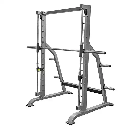 Valor Fitness BE-11 Smith Machine - Power Squat Press Rack - Olympic Plate Storage - Attached Sliding Knurled Barbell - Heavy Duty Weight Lifting Gym Equipment Total Body Workout Max Weight 500 lbs