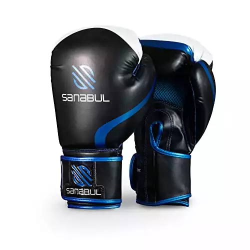 Sanabul Essential Gel Boxing Kickboxing Training Gloves (Black/Metallic Blue, 12 oz)