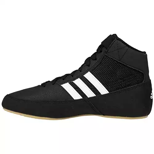 adidas Men's HVC Wrestling Shoe, Black/White/Iron Metallic, 10.5