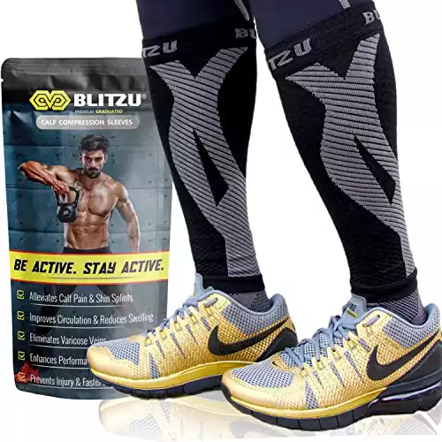 BLITZU Calf Compression Sleeve Men Compression Sleeves for Legs Women Leg Sleeves for Men Football Muscle Recovery Varicose Veins Treatment for Legs Shin Splints Leg Pain Relief Support Black S-M