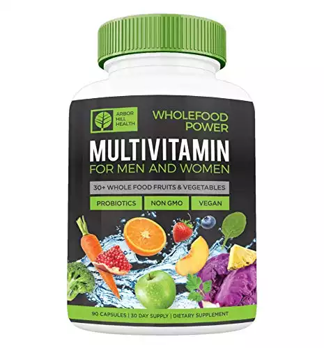 Wholefood Power Daily Multivitamins and Minerals for Women and Men: 90 Count - 30 plus Real Whole Food Fruits and Vegetables, Probiotics, Digestive Enzymes, B-Complex. Vegan and Made in the USA