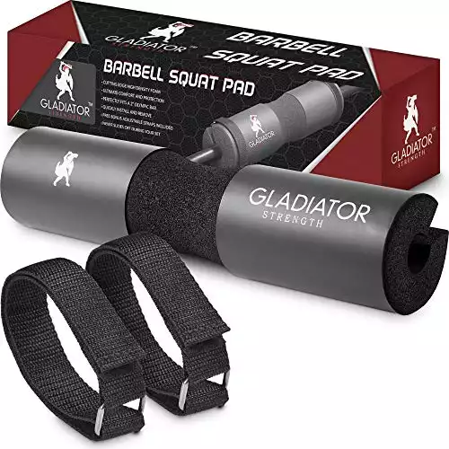 Gladiator Strength Barbell Pad– 17.5’’ Extra Thick Hip Thruster Pad/Squat Bar Neck Pad for Lunges, Squats & More for 2’’ Olympic & Smith Machine Bars-Bonus Straps Included