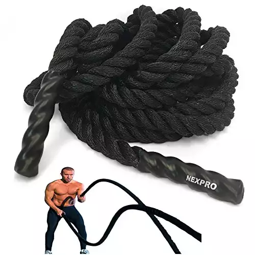 NEXPRO Battle Rope Polydac Undulation Rope Exercise Fitness Training - 1.5" Width Avail. in 30ft, 40ft, 50ft Length Black (40 Ft. Length)