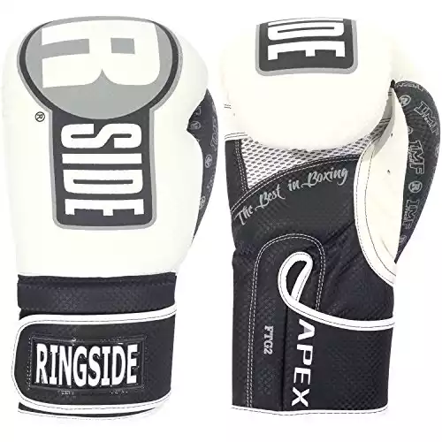Ringside Apex Flash Sparring Gloves, IMF-Tech Boxing Gloves with Secure Wrist Support, Synthetic Boxing Gloves for Men and Women, White and Black, 16 Oz