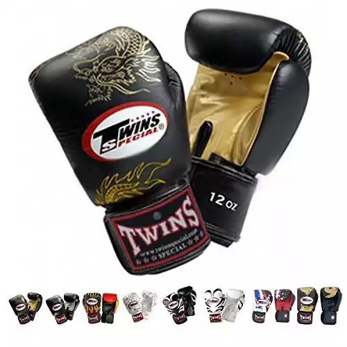 Twins Special Boxing Gloves (Dragon Black Gold) (12 Ounce)