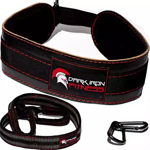 Dark Iron Fitness Dip Belt – Padded Leather Weight Lifting Belts w/ 40 Inch Strap for Squats & Pull Ups - Men & Women Weightlifting up to 270lbs