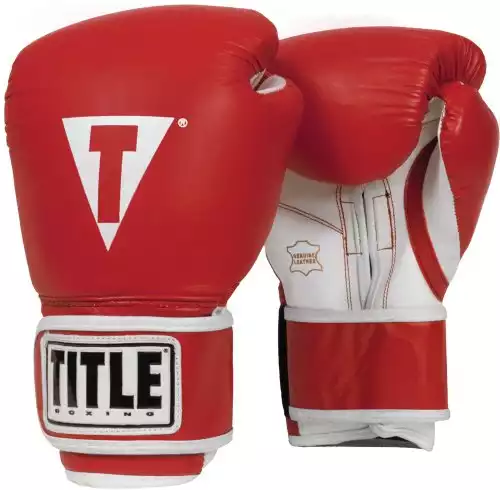 Title Boxing Pro Style Leather Training Gloves, Red/White, 14 oz