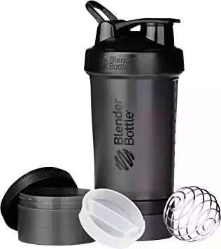 BlenderBottle Shaker Bottle with Pill Organizer and Storage for Protein Powder, ProStak System, 22-Ounce, Black