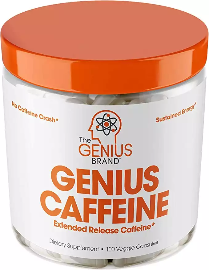 Genius Caffeine, Extended Release Microencapsulated Caffeine Pills, All Natural Non-Crash Sustained Energy & Focus Supplement, Preworkout & Nootropic Brain Booster For Men & Women,100 Coun...